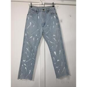 1990s Vintage WRANGLER‎ Ladies High Jeans USA Paint Raw Hem W26L27
